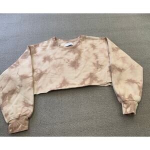 TNA Women Size 1 Brown Tie Dye Cropped Crewneck Sweatshirt